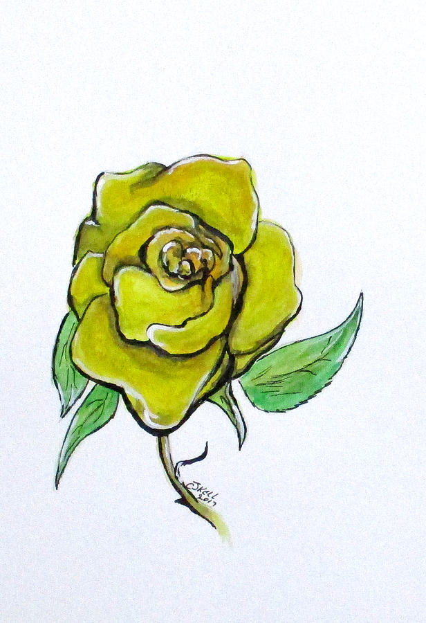 Yellow-Green Rose Painting by Clyde J Kell
