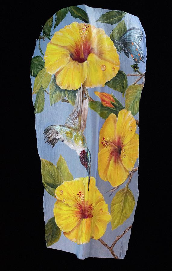 Yellow Hibiscus and BF Painting by Nancy Lauby