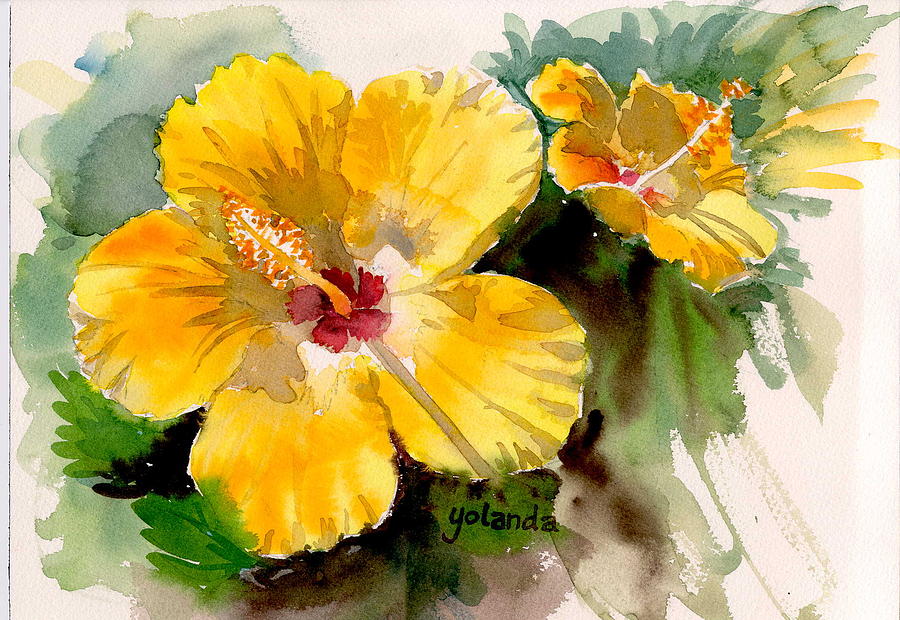 Yellow hibiscus Painting by Yolanda Koh