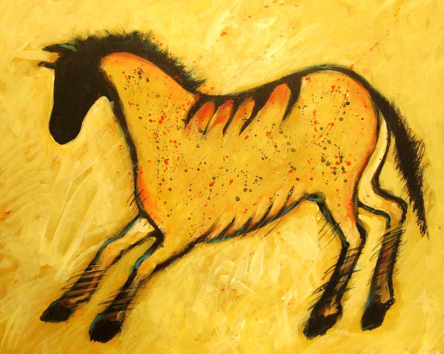 Yellow Horse Modern Cave Painting Painting by Carol Suzanne Niebuhr
