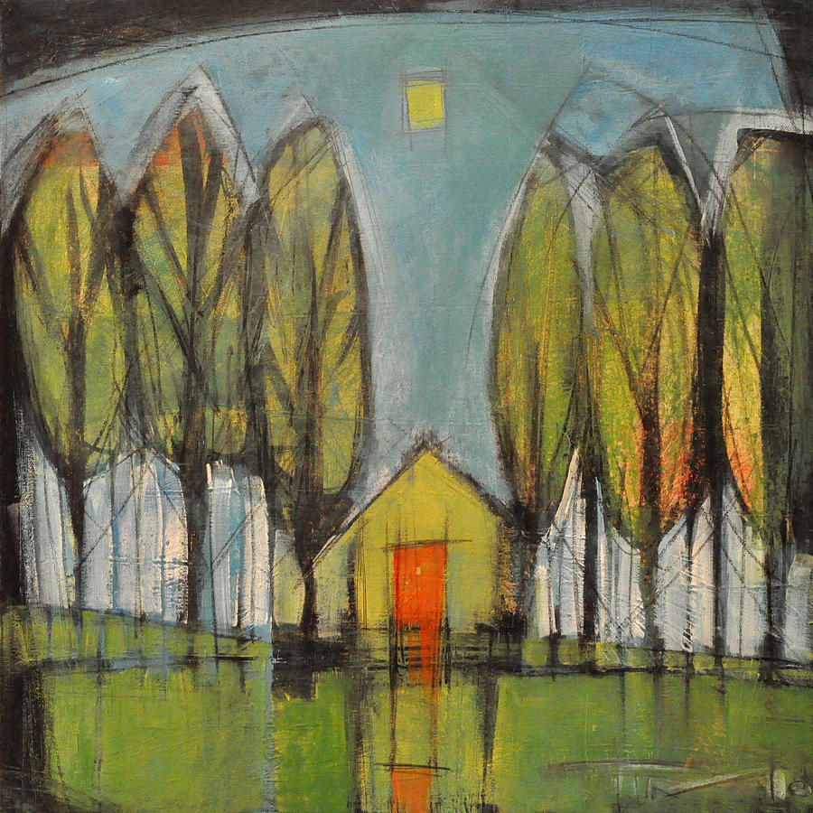 Tree Painting - Yellow House Red Door by Tim Nyberg