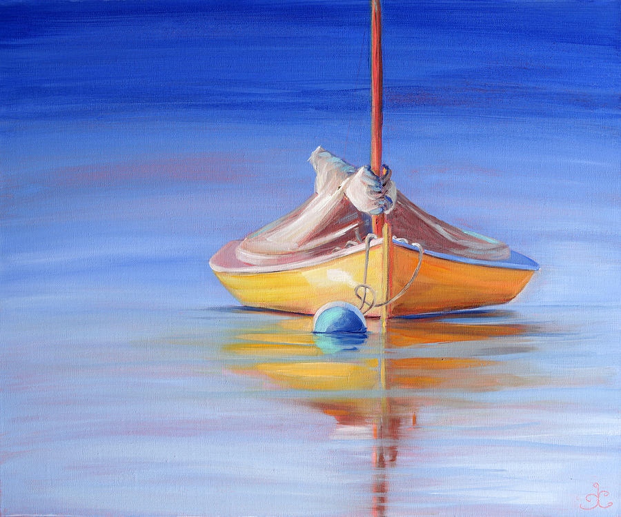 Yellow Hull Sailboat IV Painting by Trina Teele
