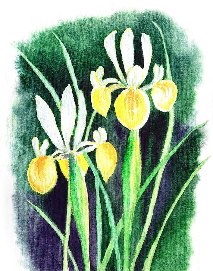 Yellow Iris Flowers Painting by Irina Sztukowski