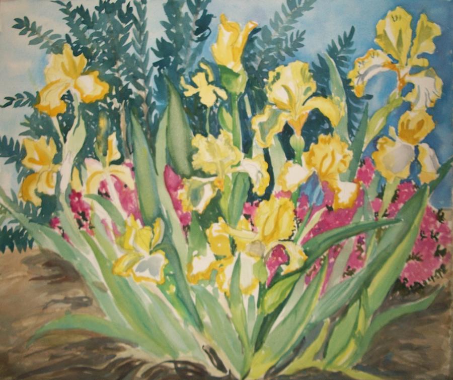 Yellow Iris Painting by Judith Young