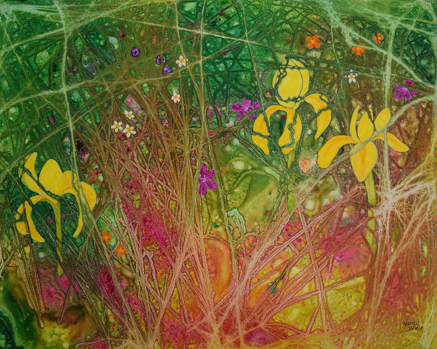 Yellow Iris Painting by Nancy Jolley
