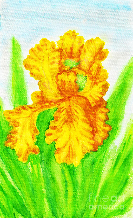 Yellow iris, painting Painting by Irina Afonskaya