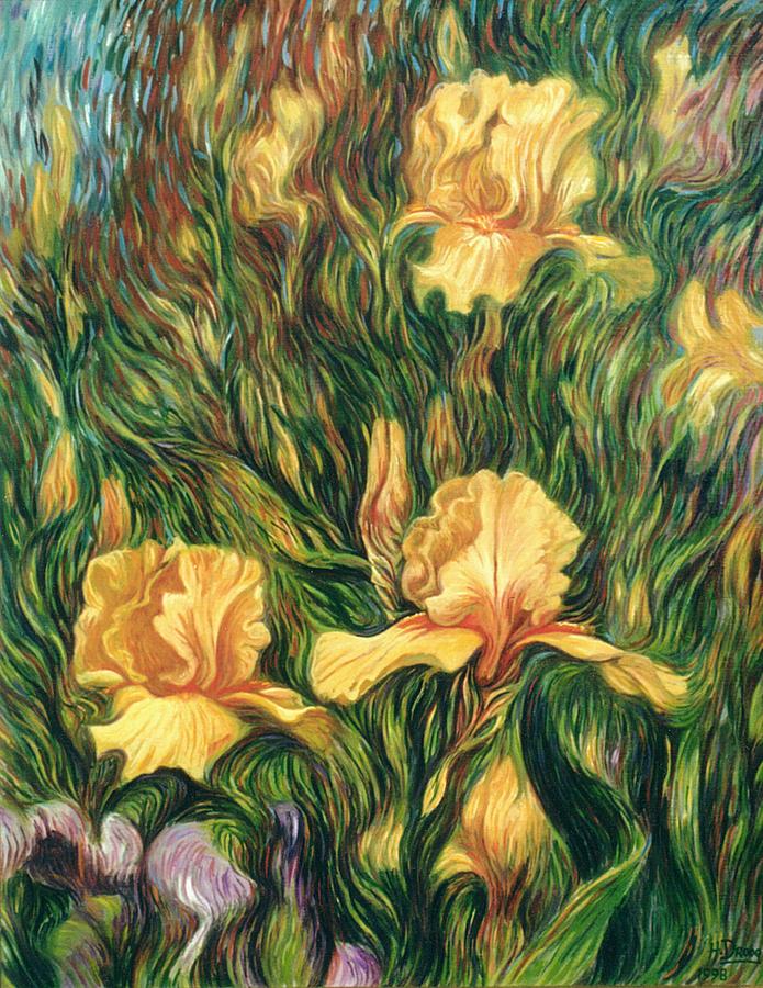 Yellow Irises Painting by Hans Droog