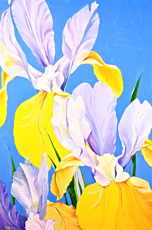 Yellow Irises-Posthumously presented paintings of Sachi Spohn  Painting by Cliff Spohn