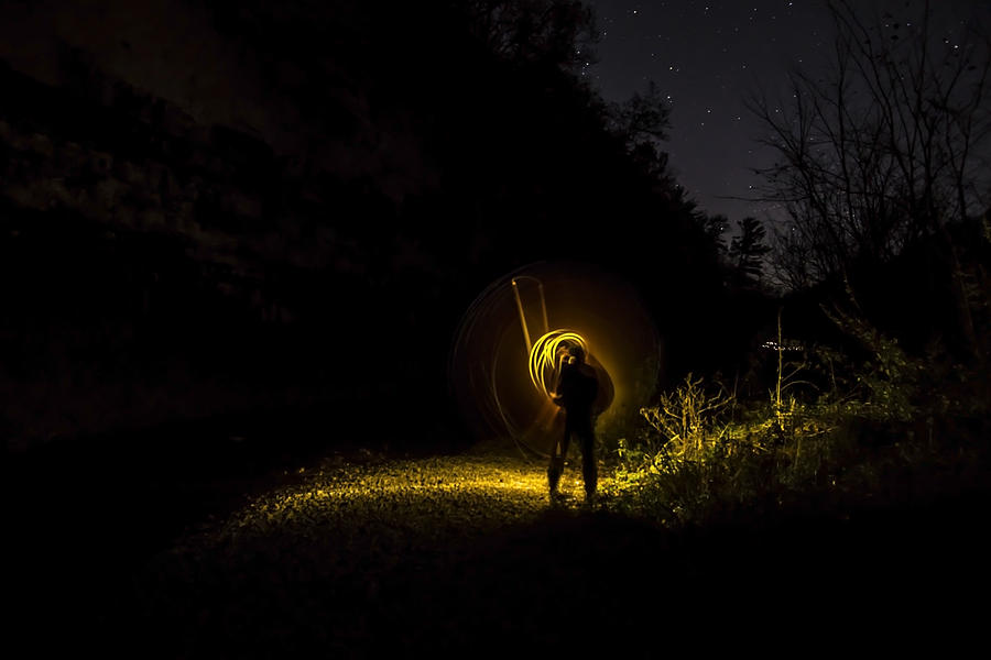 Yellow light painting under the stars  Photograph by Sven Brogren