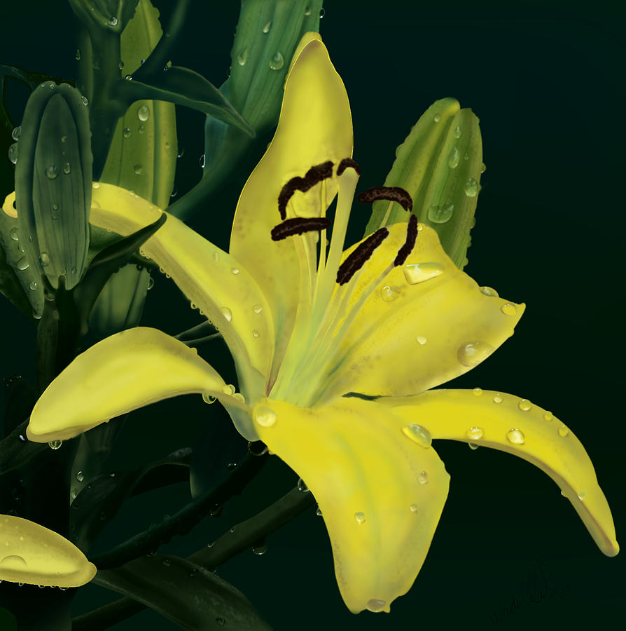 Yellow lilly Painting by Wade Clark