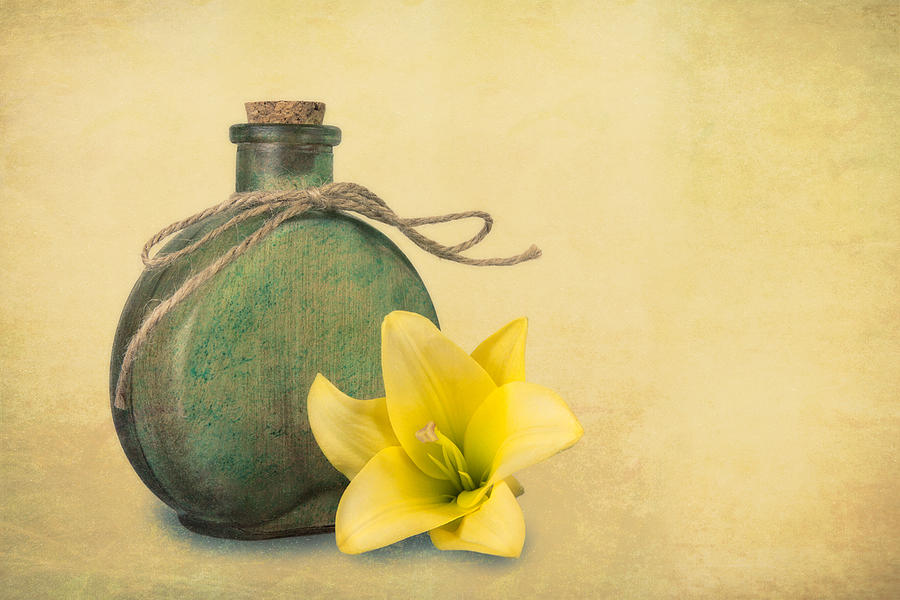 Yellow Lily and Green Bottle II Photograph by Tom Mc Nemar