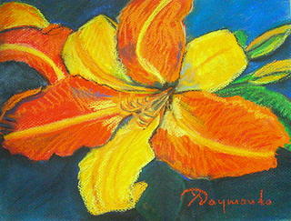 Yellow Lily on Turquoise Painting by Yasemin Raymondo