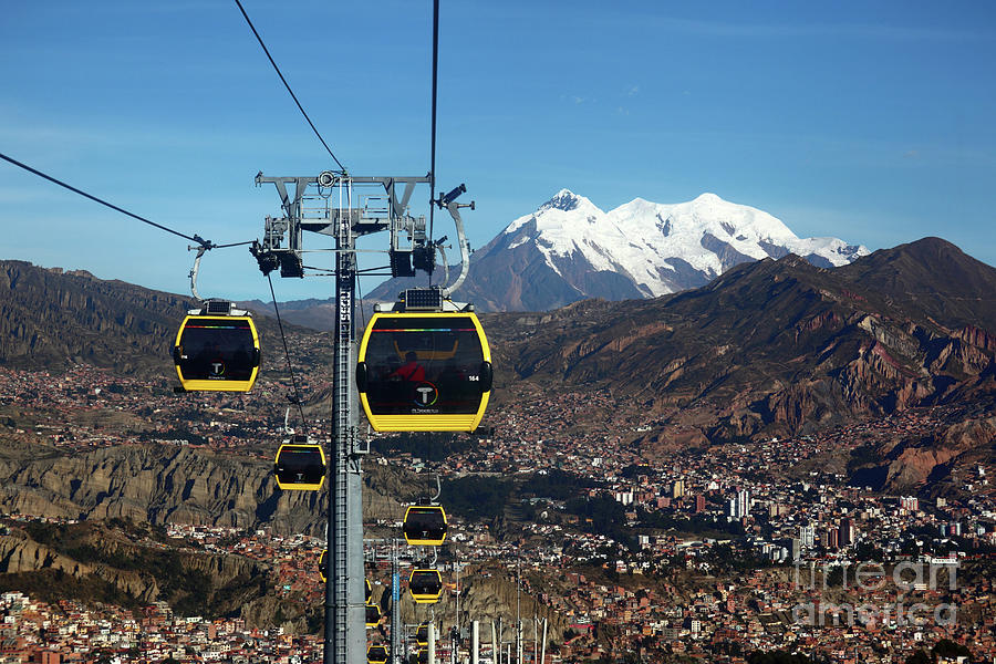 Yellow Line Cable Cars and Mt Illimani La Paz Bolivia Photograph by James Brunker