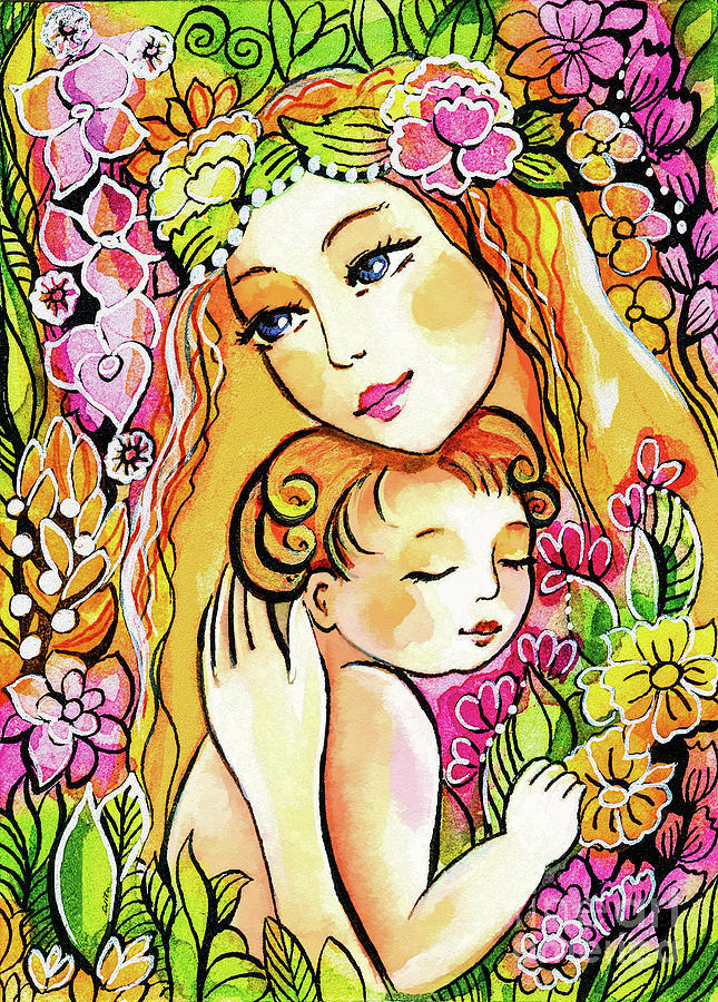 Yellow Madonna with Child Painting by Eva Campbell