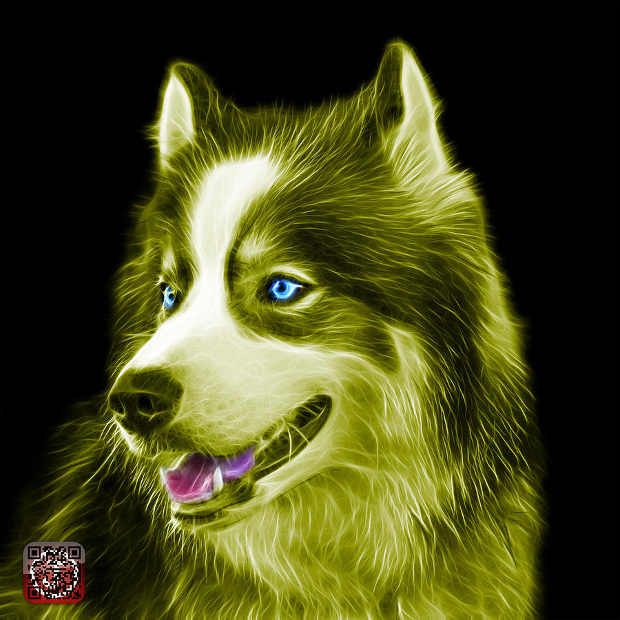 Husky Painting - Yellow Modern Siberian Husky Dog Art - 6024 - BB by James Ahn