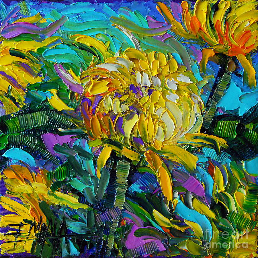 Yellow Mums Painting by Mona Edulesco