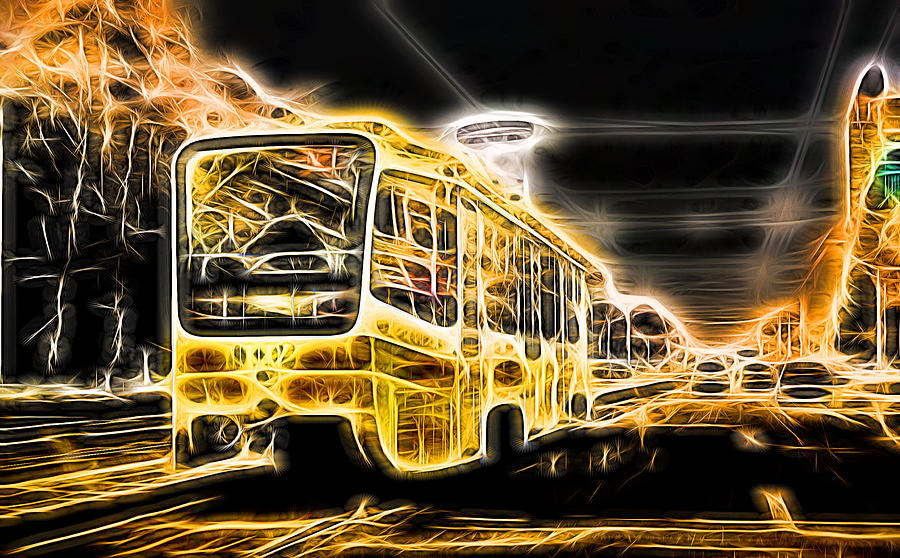 Yellow Neon Trolley Bus in the City Photograph by John Williams