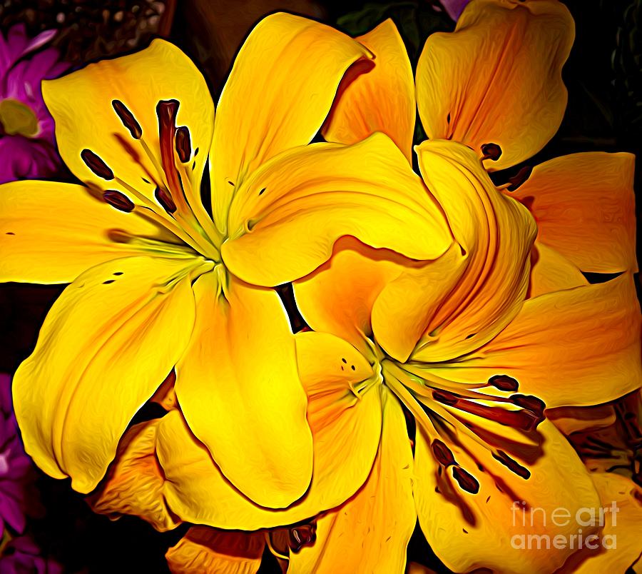 Yellow Orange Asiatic Lilies Expressionist Effect Photograph by Rose Santuci-Sofranko