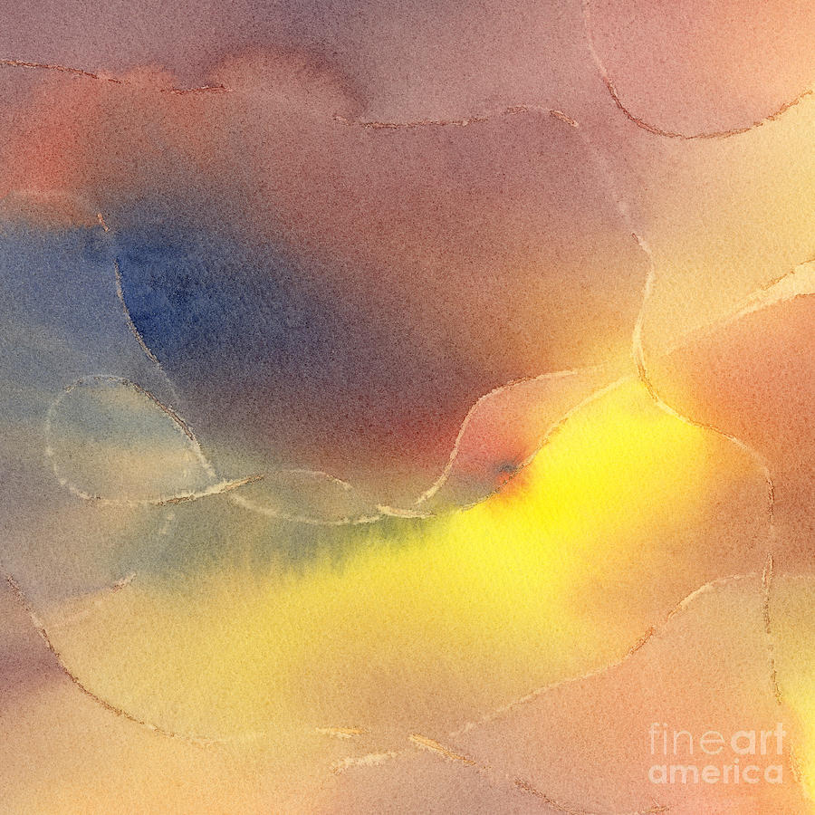 Abstract Painting - Yellow Orange Blue Watercolor Square Design 1 by Sharon Freeman