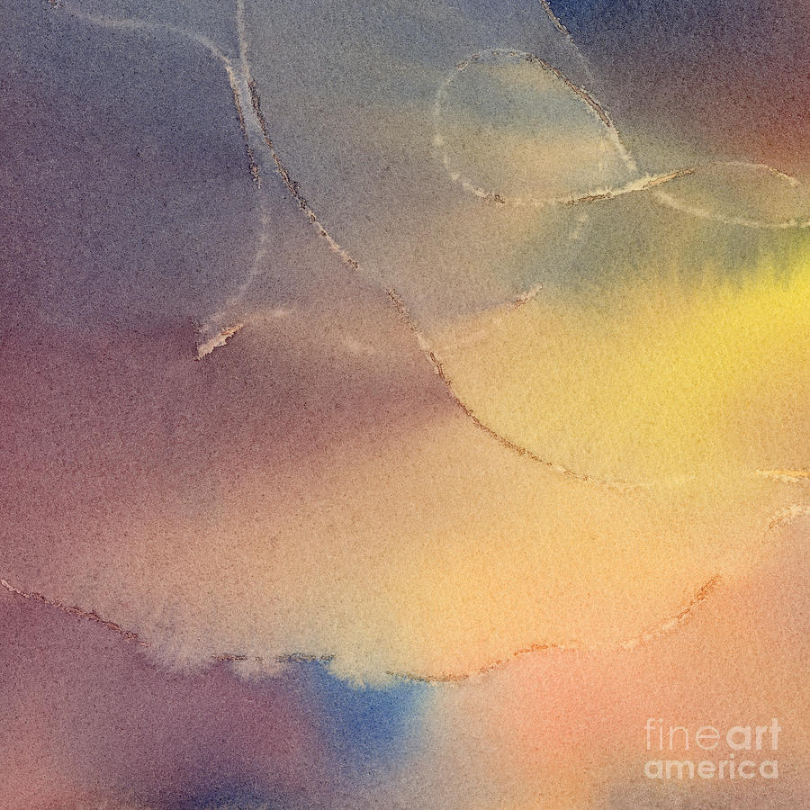 Abstract Painting - Yellow Orange Blue Watercolor Square Design 3 by Sharon Freeman