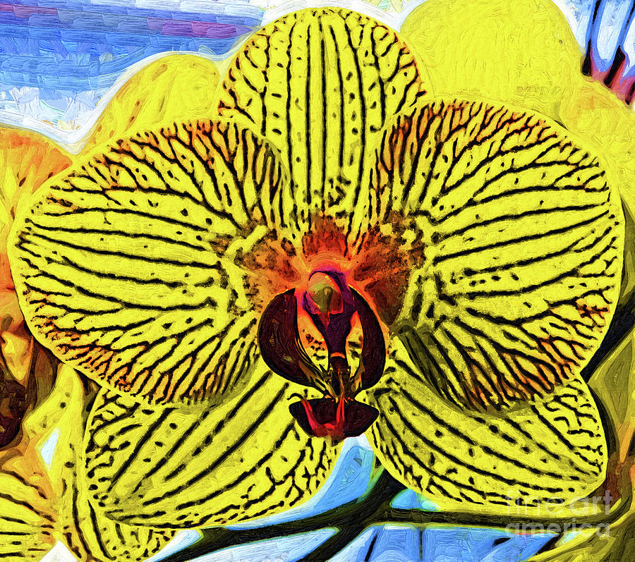 Flowers Digital Art - Yellow Orchid Bloom In Fauvism by Kirt Tisdale