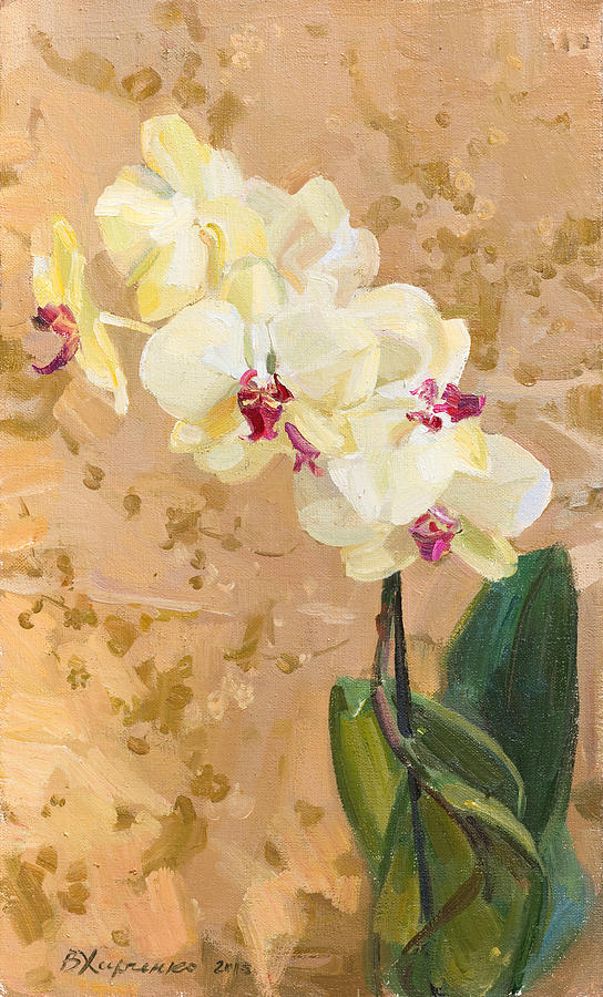 Yellow orchid Painting by Victoria Kharchenko