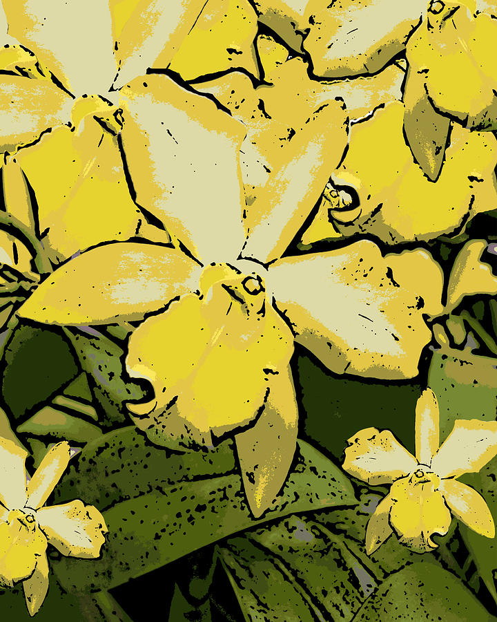 Yellow Orchids Woodcut Photograph by Ann Tracy