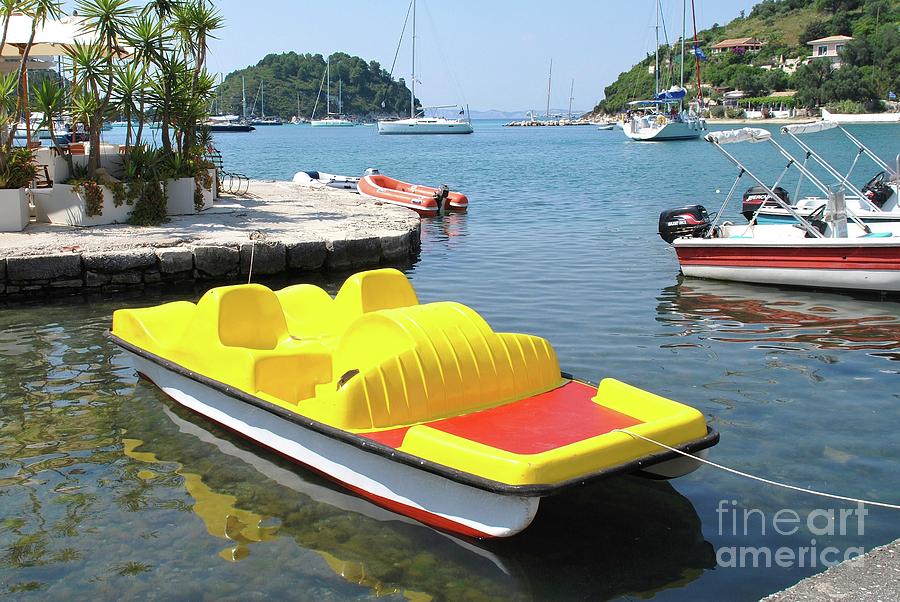 Yellow pedalo on Paxos Photograph by David Fowler