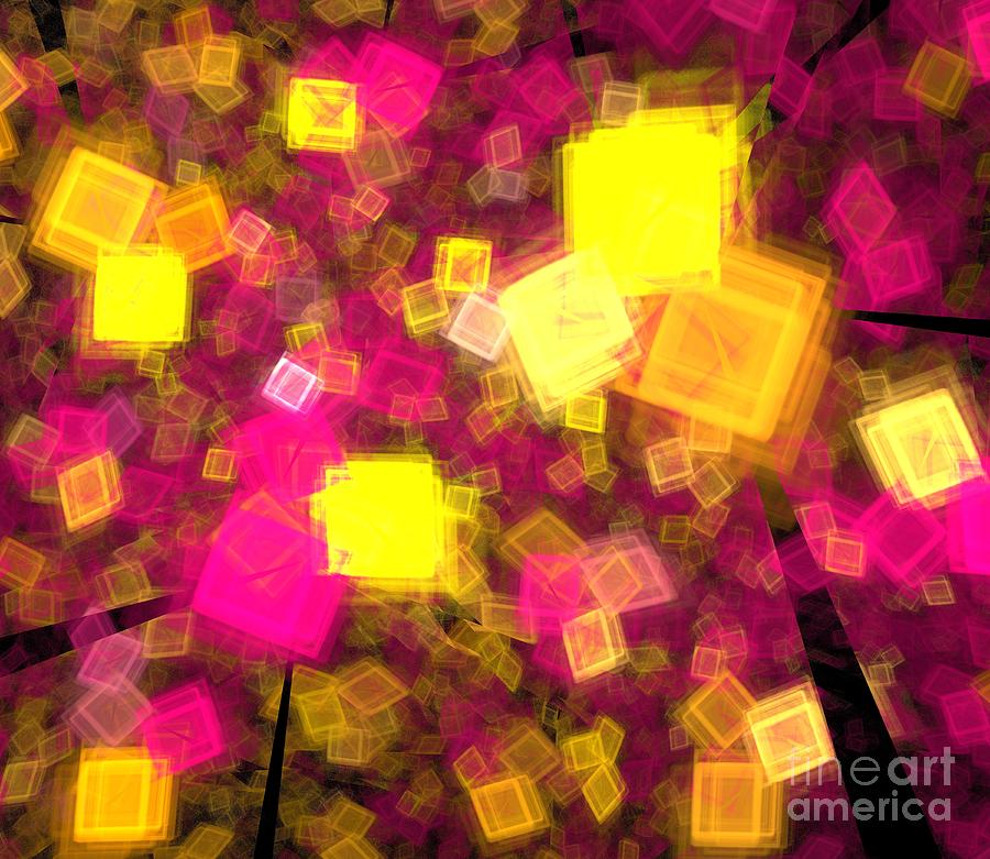 Abstract Digital Art - Yellow Pink Cubes by Kim Sy Ok
