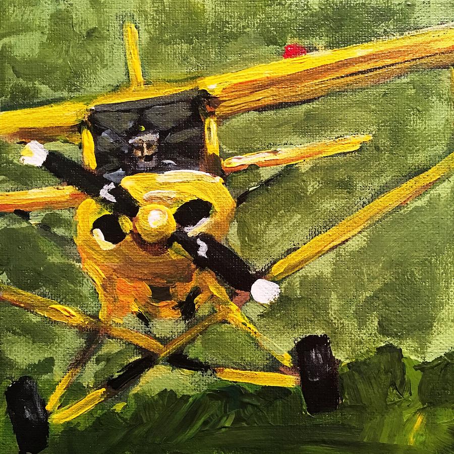 Yellow Piper Cub Painting by Susan Elizabeth Jones