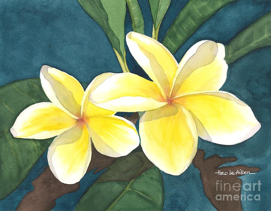 Yellow Plumerias II - Watercolor Painting by Hao Aiken