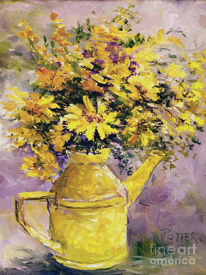 Yellow Pot of Sunshine Painting by Virginia Potter