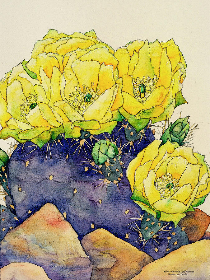 Yellow Prickly Pear Painting by Jeff Kastning