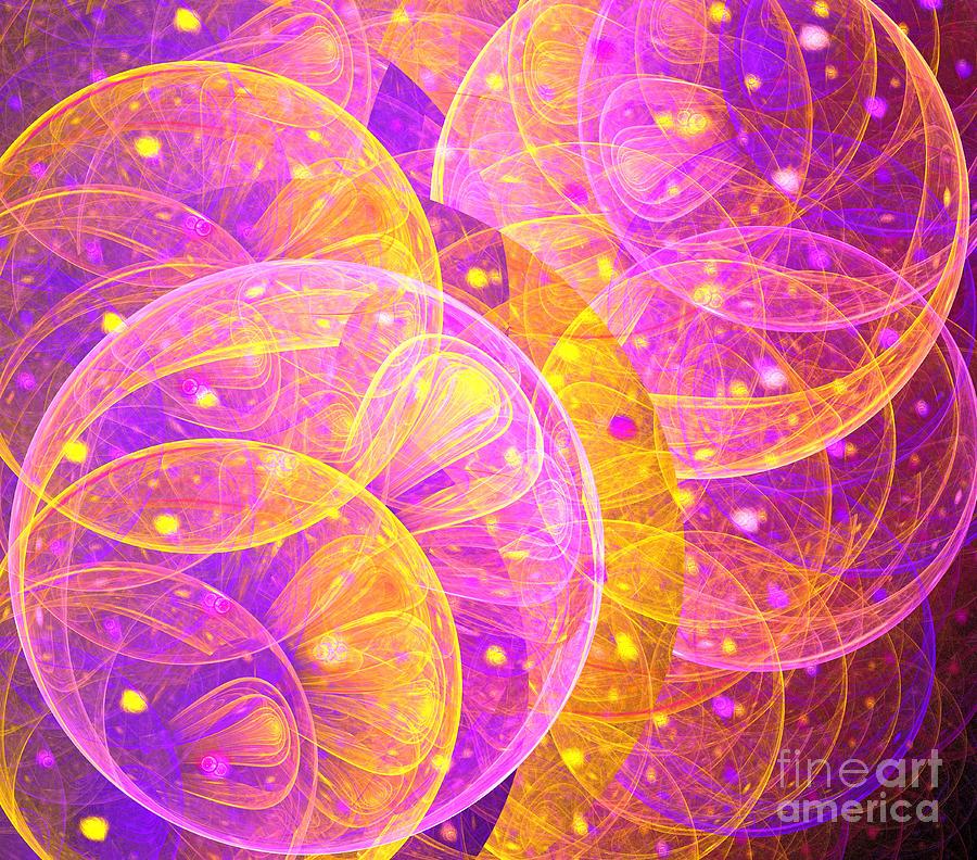 Abstract Digital Art - Yellow Purple Sphere by Kim Sy Ok