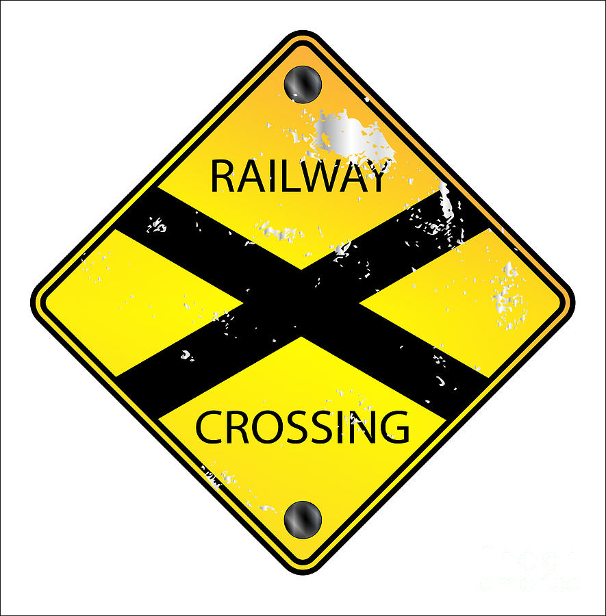 Yellow Railway Crossing Sign Digital Art by Bigalbaloo Stock - Fine Art ...
