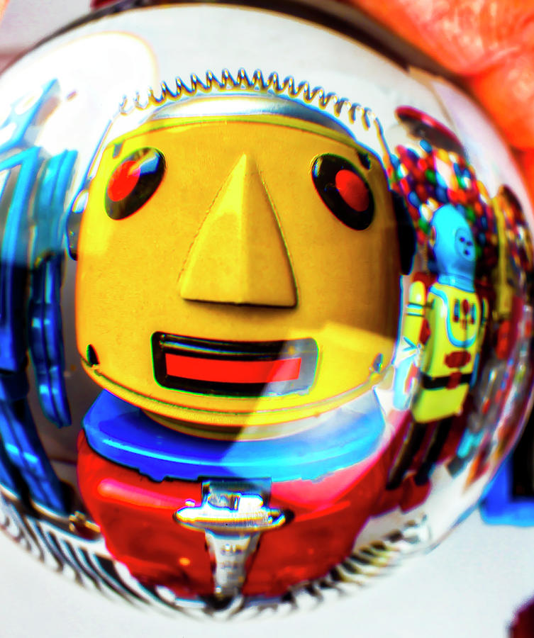 Yellow Robot In Crystal Ball Photograph by Garry Gay