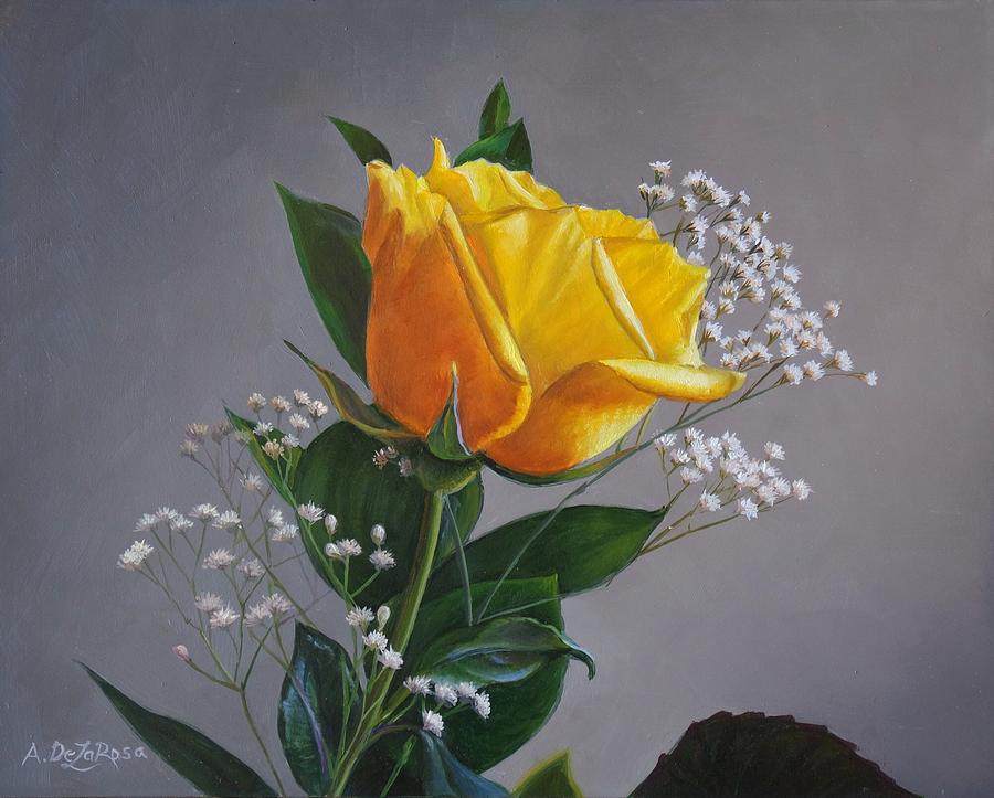 Yellow Rose Painting by Abel DeLaRosa