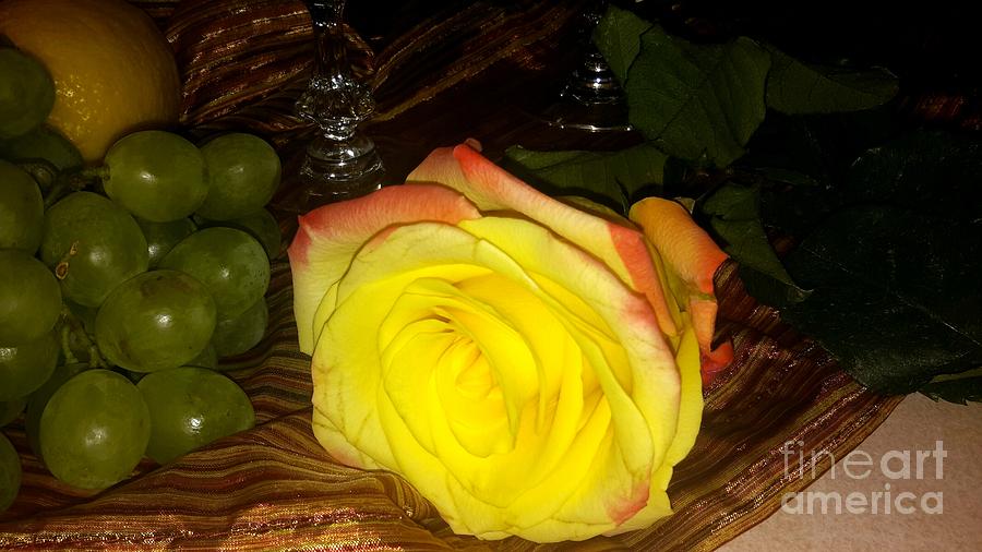 Yellow Rose and Grapes Photograph by Oksana Semenchenko
