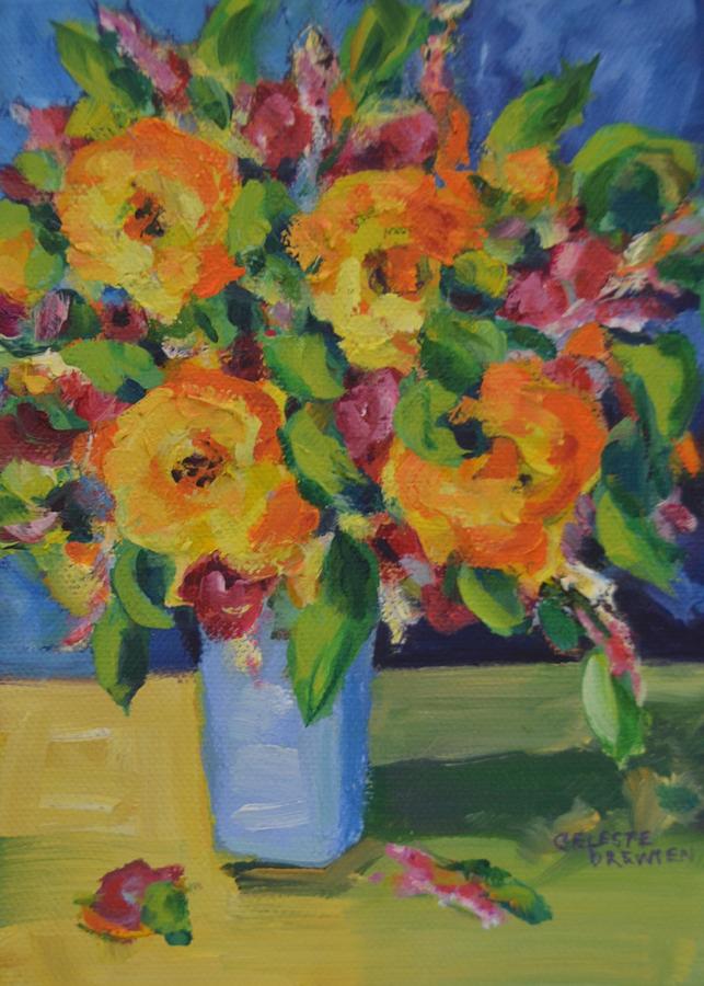 Yellow Rose Bouquet Painting by Celeste Drewien