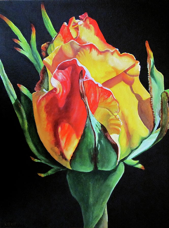 Rose Painting - Yellow Rose bud by Lillian Bell