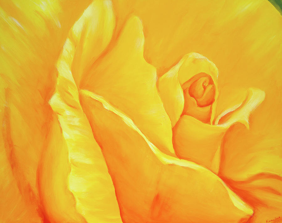 Yellow rose detail Painting by Karen Kaspar