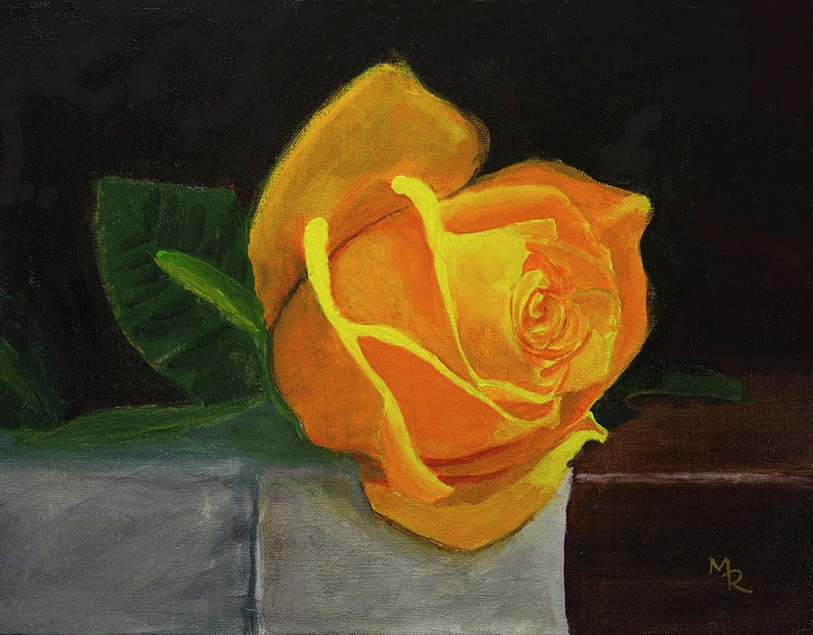 Yellow Rose Painting by Mike Robles