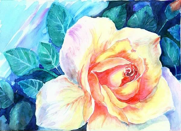 Rose Painting - Yellow rose by Mousumi Mani Rose Painting - Yellow rose by Mousumi Mani