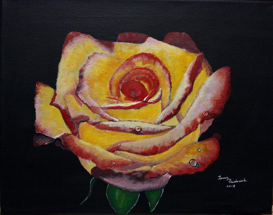 Yellow Rose Painting by Terry Frederick
