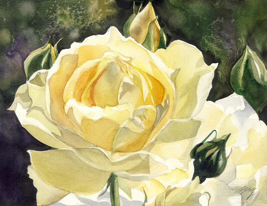 Yellow Rose Watercolor Painting by Alfred Ng