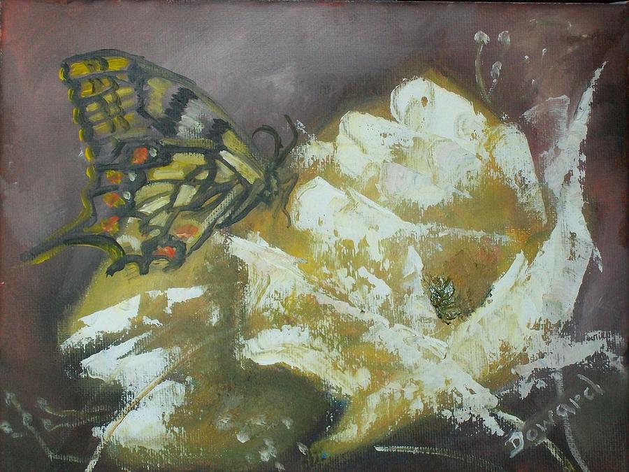 Yellow Roses and butterfly Painting by Raymond Doward