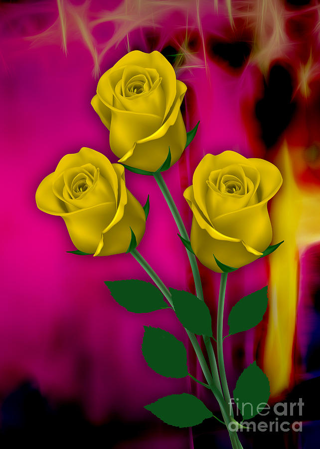 Flower Mixed Media - Yellow Roses Collection by Marvin Blaine