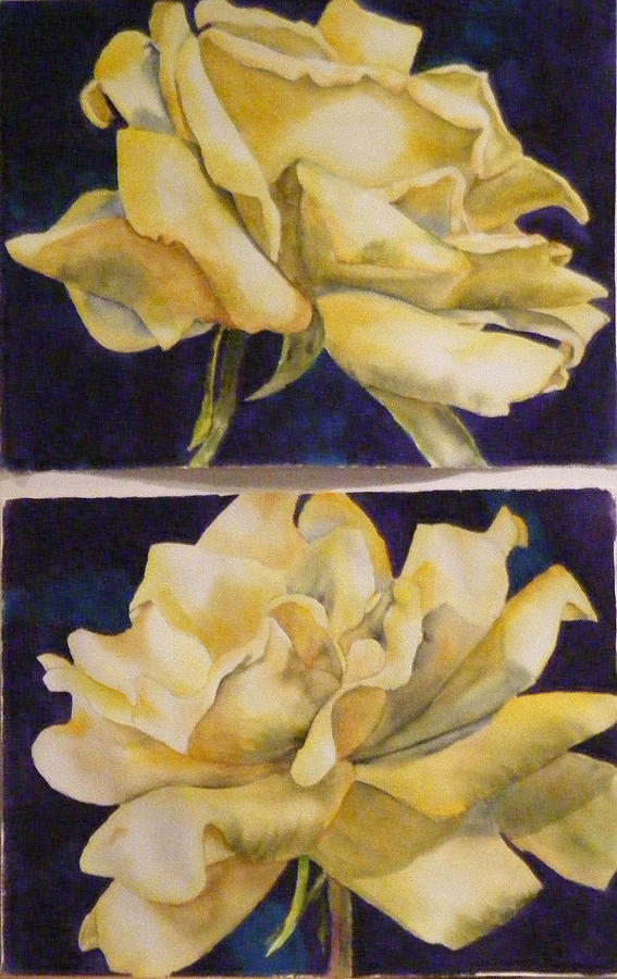 Yellow Roses Diptych Painting by Diane Ziemski