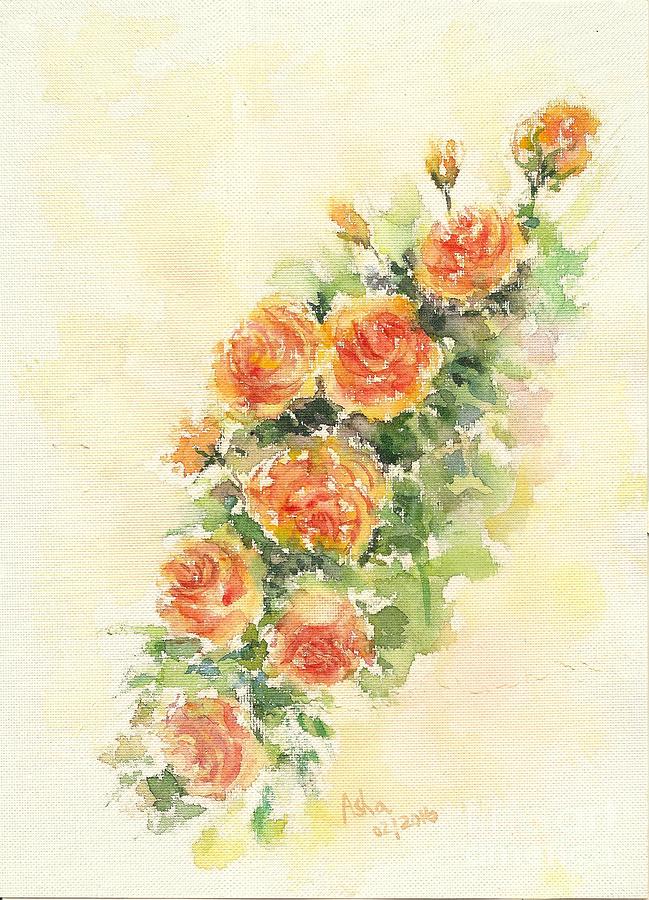 Yellow roses of Texas Painting by Asha Sudhaker Shenoy