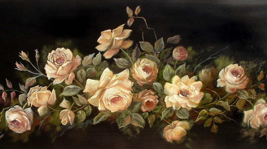 Yellow Roses on Black  Painting by Patricia Rachidi
